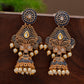 Shoshaa Blue & Gold-Toned Dome Shaped Jhumkas Earrings | Swadesiicart