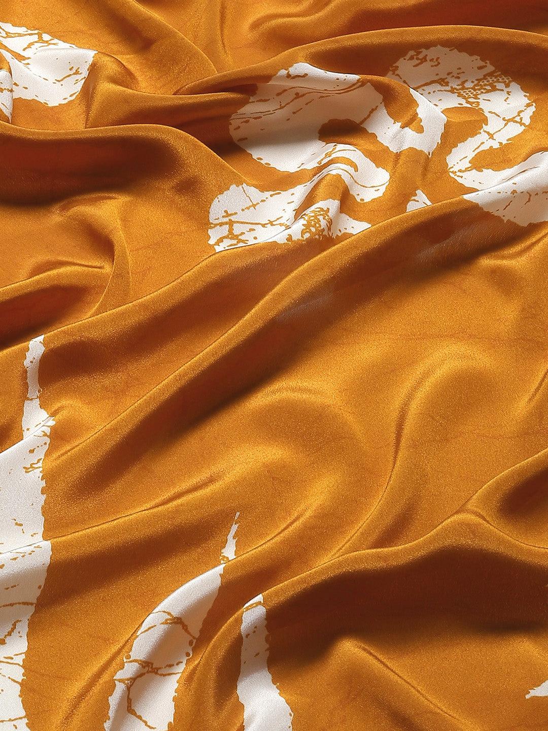 Tikhi Imli Mustard & White Floral Print Satin Saree | Swadesiicart