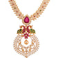 Saraf RS Jewellery Gold-Polished Green & Pink American Diamond Studded & Beaded Handcrafted Jewellery Set - Swadesiicart