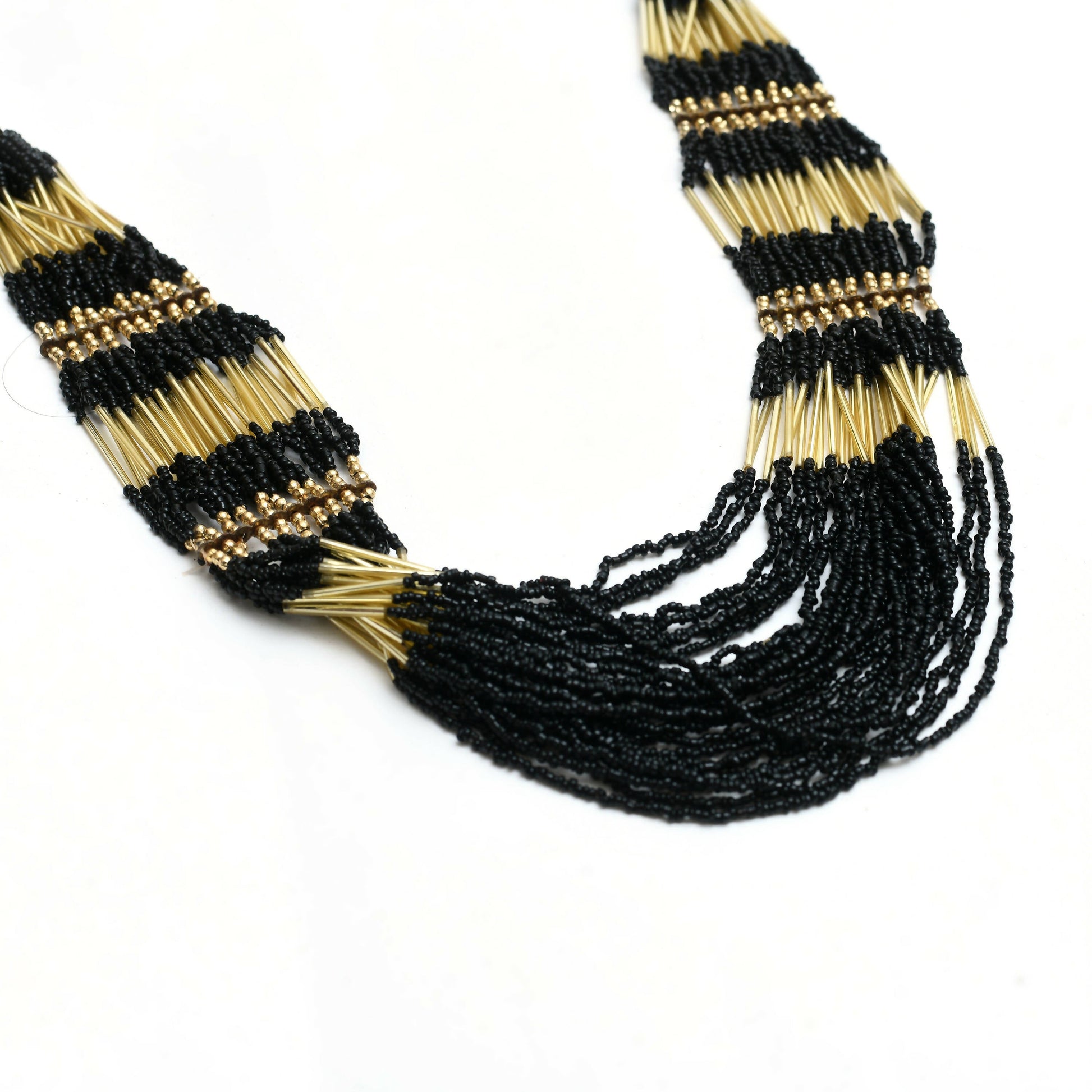 Mominos Fashion Johar Kamal Handicraft Finish Beads Work Long Necklace For Women (Black /Golden) | Swadesiicart