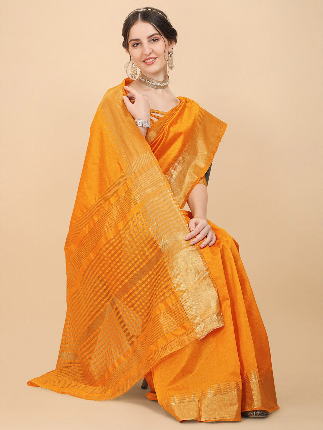 Kalini Mustard Woven Design Embellished Zari Silk Blend Banarasi Saree | Swadesiicart