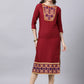 Souchii Maroon & Yellow Thread Work Grandeur & Majestic Artwork Cotton Kurta - Swadesiicart