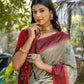 Vishnu Weaves Women's Cream Tussar Silk Zari Woven Saree with Blouse - Swadesiicart