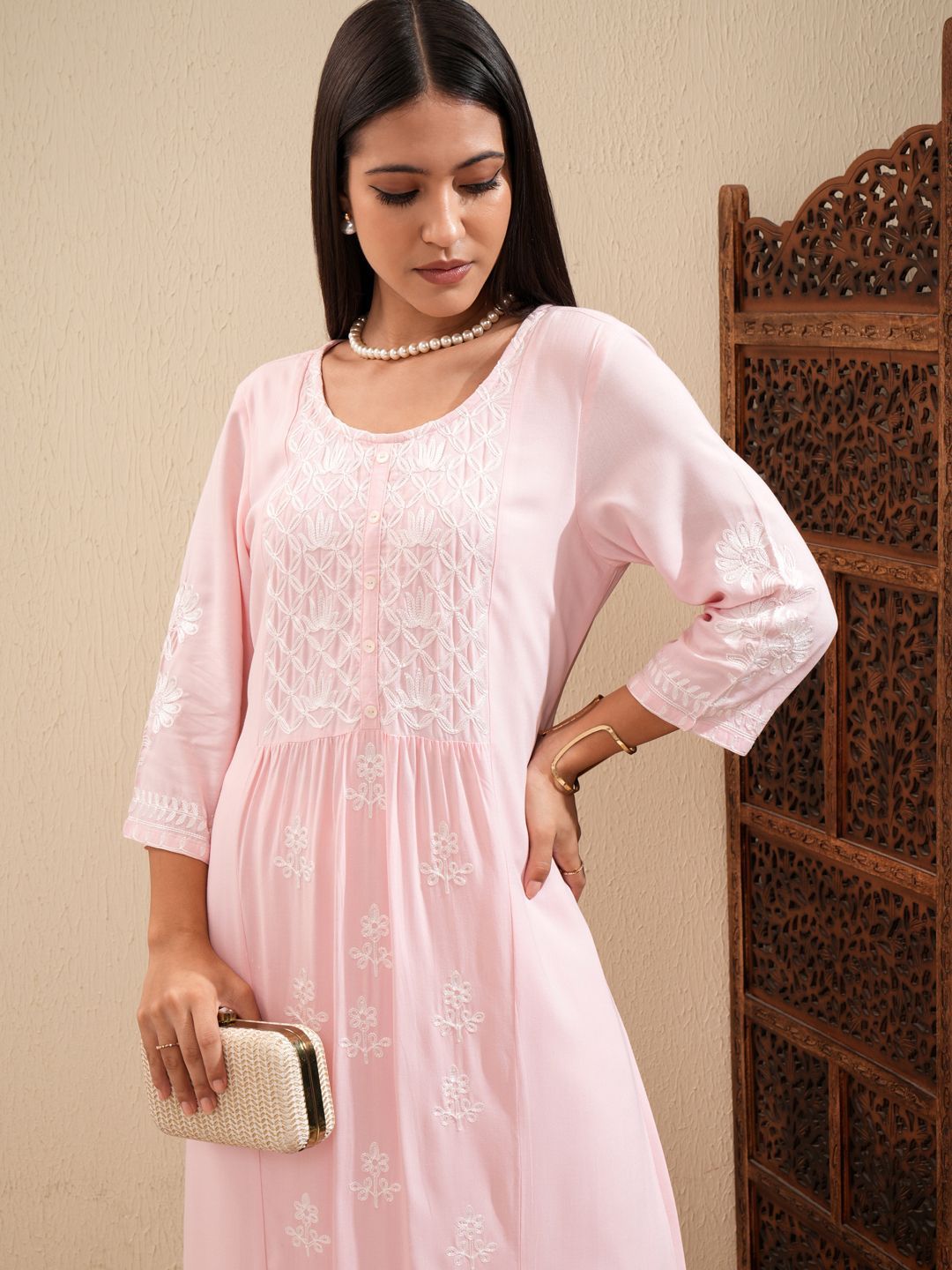 Vishudh Ethnic Motifs Embroidered Thread Work Straight Kurta With Palazzos - Swadesiicart