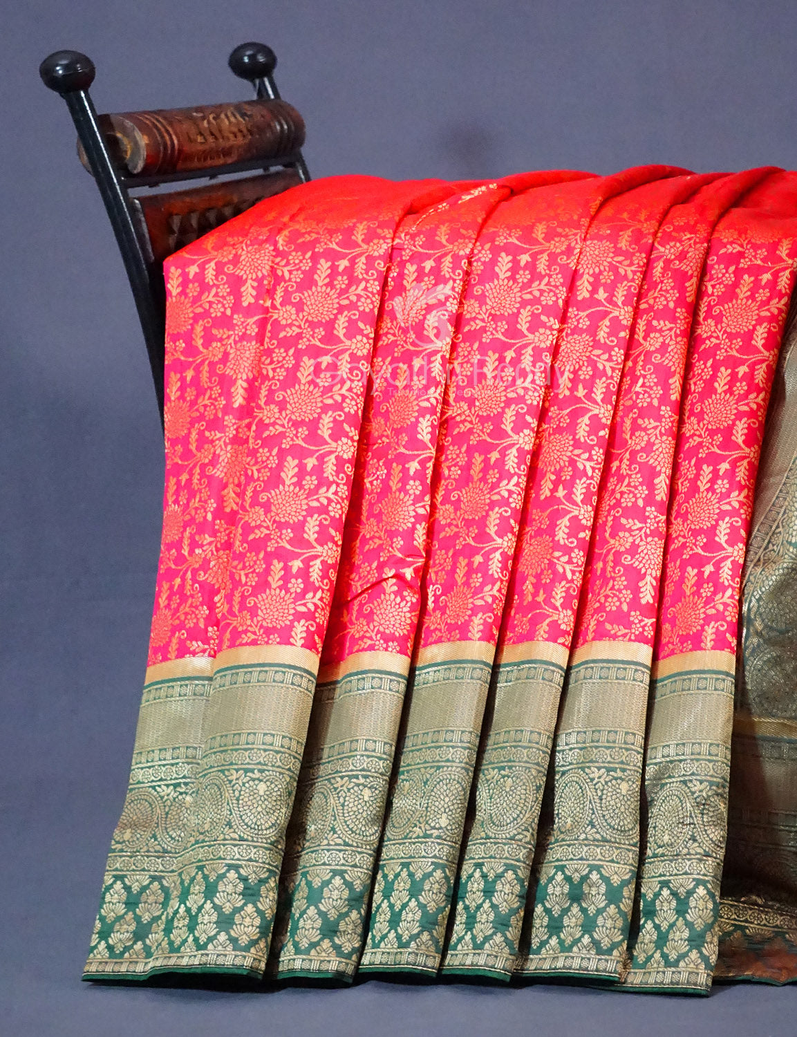 Shades of Peach Pink Floral Designbanaras Semi Silk Saree By Gayathri Reddy Designer Studio | Swadesiicart