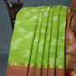 Dual Shades of Parrot Green And Pink Mangalagiri Ikkat Cotton Saree By Gayathri Reddy Designer Studio | Swadesiicart