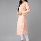 ADA Women Peach-Coloured & White Chikankari Embroidered Handloom Kurta with Cotton Trousers | Swadesiicart