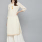 HERE&NOW Women Off-White & Mustard Yellow Geometric Printed Straight Kurta - Swadesiicart