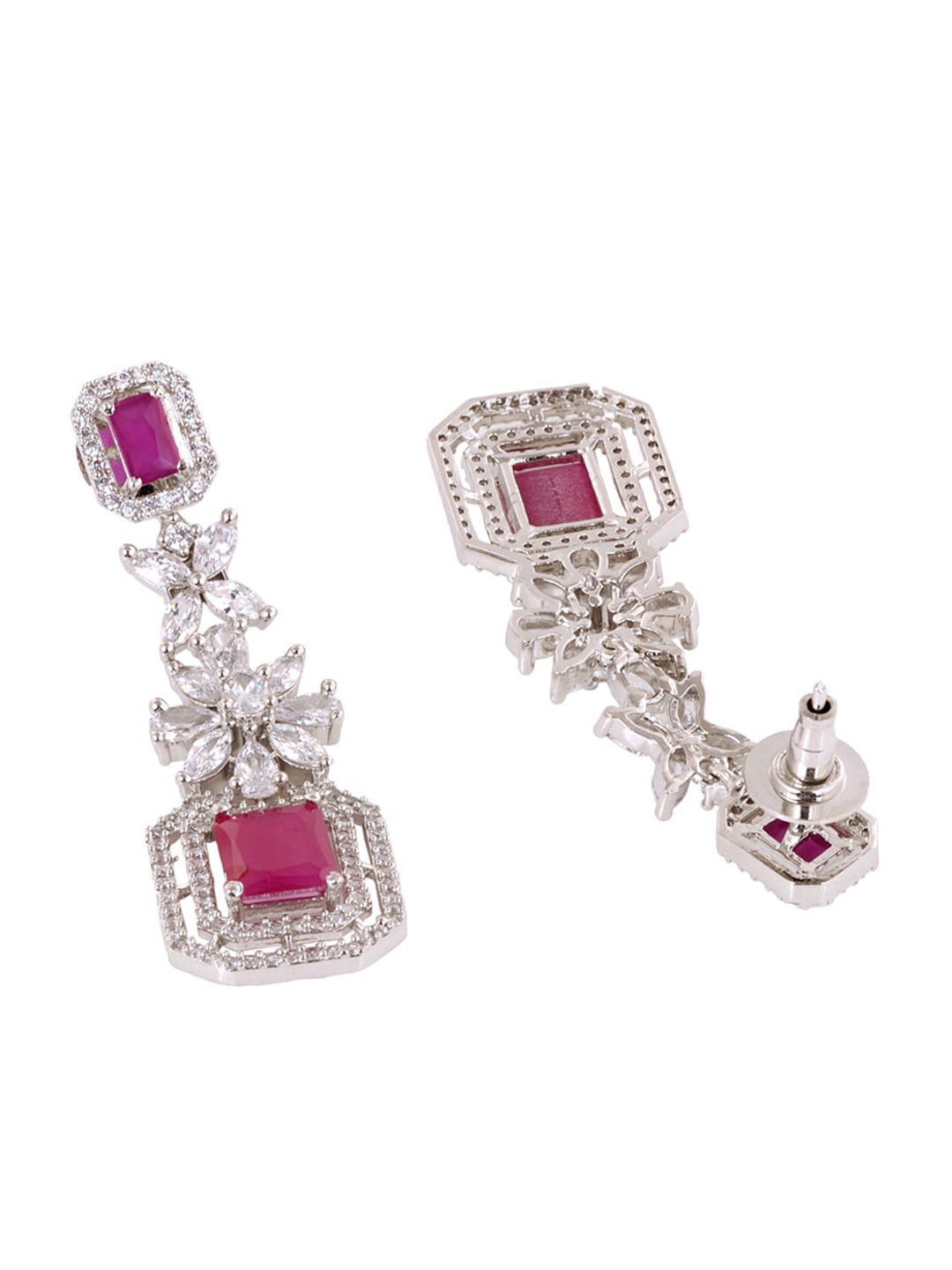 Saraf RS Jewellery Rhodium-Plated Pink AD studded Jewellery Set - Swadesiicart