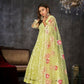 Jyoti Fashion Women's Pista Net Embroidered Anarkali Kurta Pant Set With Dupatta | Swadesiicart