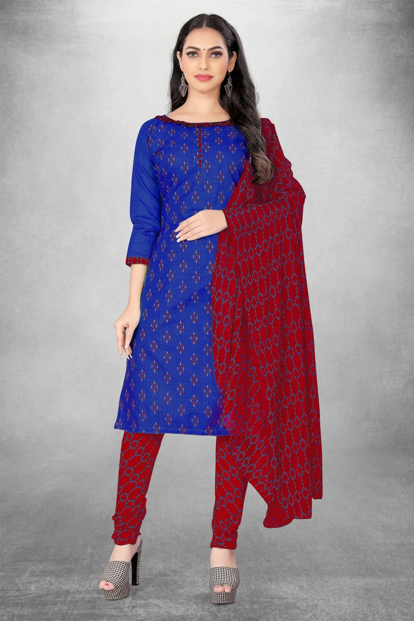 Blue Cotton Printed Unstitched Dress Material - Amara