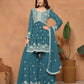 Anaita Teal Embroidered Faux Georgette Sharara Suit