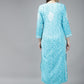 ADA Women Blue & White Floral Chikankari Cotton Handloom Kurta | Swadesiicart