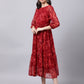 Souchii Maroon Floral Layered Chiffon A-Line Midi Dress - Swadesiicart