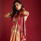 Joban Fashion Cream & Orange Plain With Weaving Border Banarasi Silk Sarees | Swadesiicart