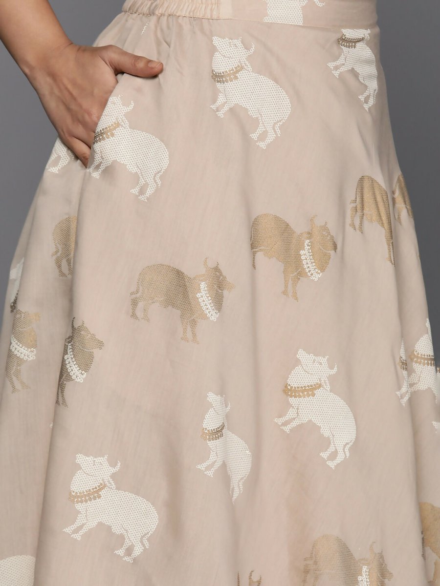 Ahalyaa Women's Traditional Wear Co-ords - Tan - Swadesiicart