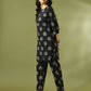 Myshka Women's Black Printed Cotton Round Neck Party Tunic With Trousers Co-ord set - Swadesiicart