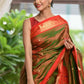 Very Much Indian Pure Silk Yeola Handloom Green Red Dual Tone - Paithani Saree With Traditional Double Pallu | Swadesiicart