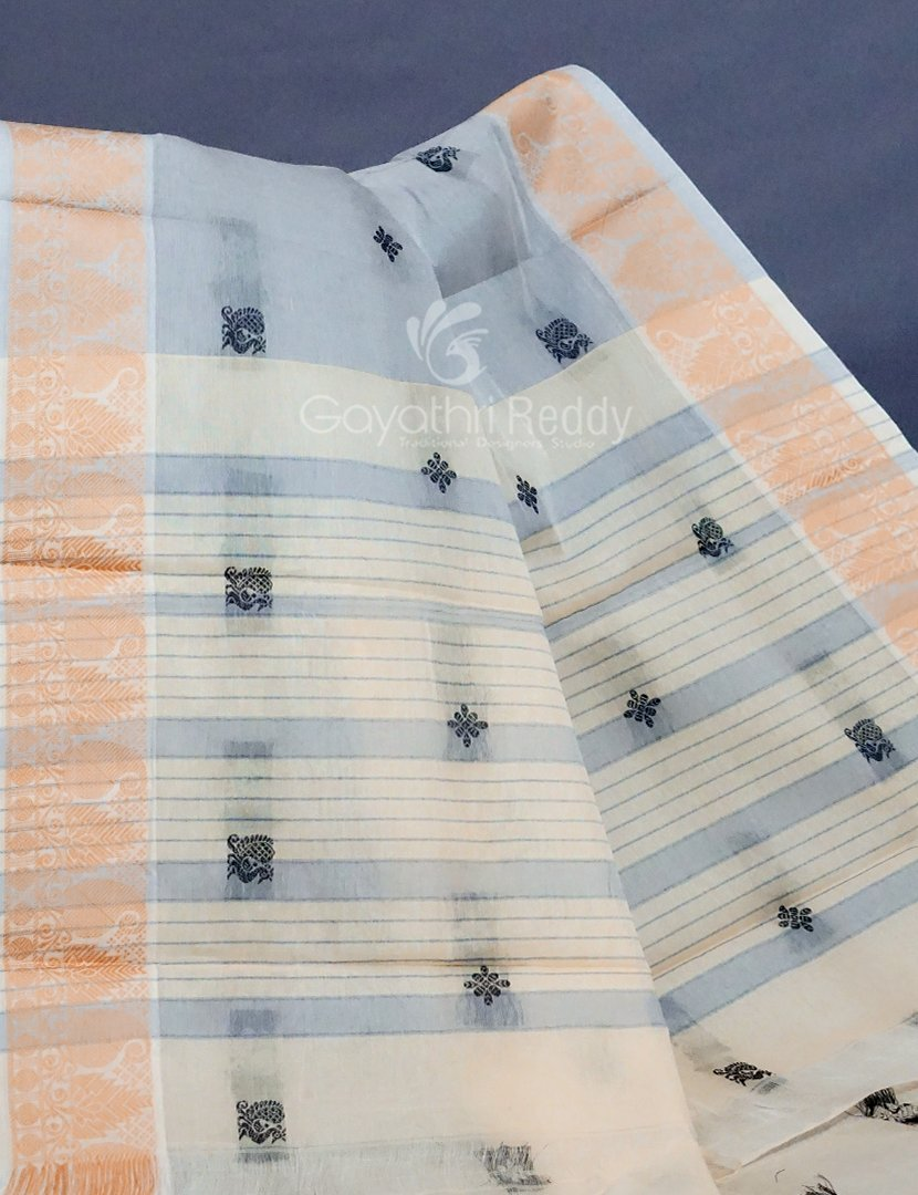 Kalanetha Shades of Grey Pure Kanchi Cotton Saree With Kanchi Traditional Border By Gayathri Reddy Designer Studio | Swadesiicart