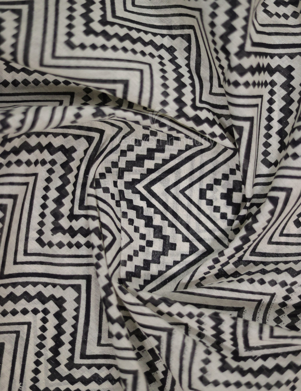 Cream And Black Colour Combo With Waves Print Pure Mulmul Cotton Saree By Gayathri Reddy Designer Studio | Swadesiicart