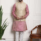 Sojanya Men Pink Ethnic Motifs Kurta with Pyjamas & Nehru Jacket | Swadesiicart