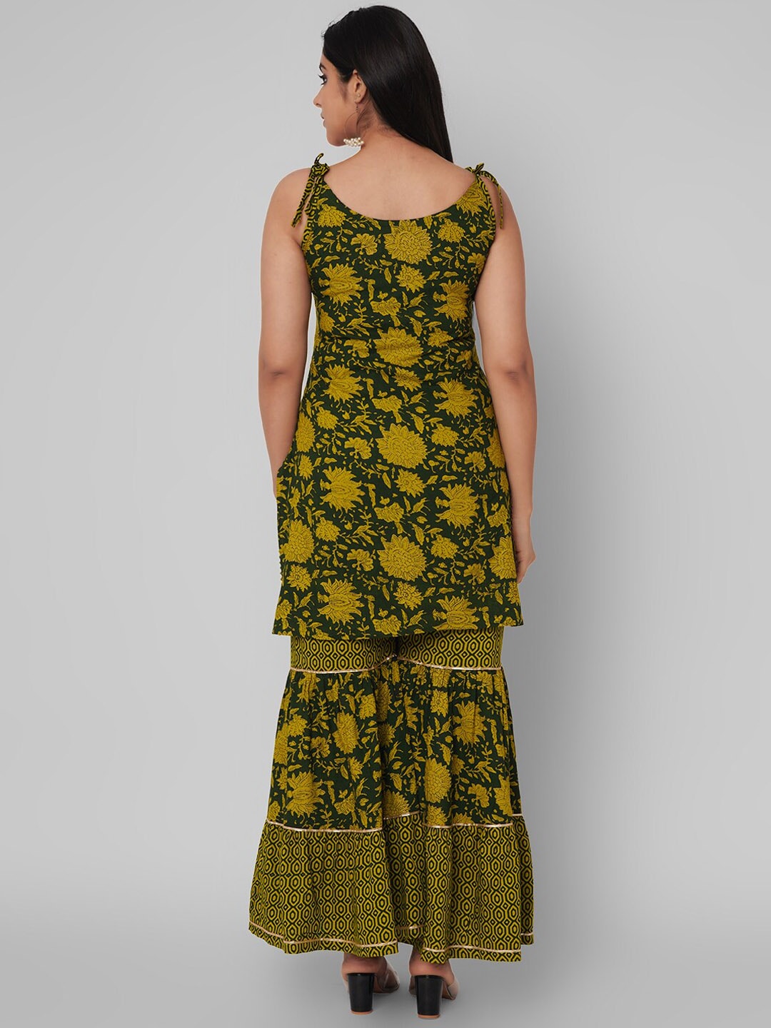 Kalini Women Green Floral Printed Gotta Patti Kurta with Sharara | Swadesiicart
