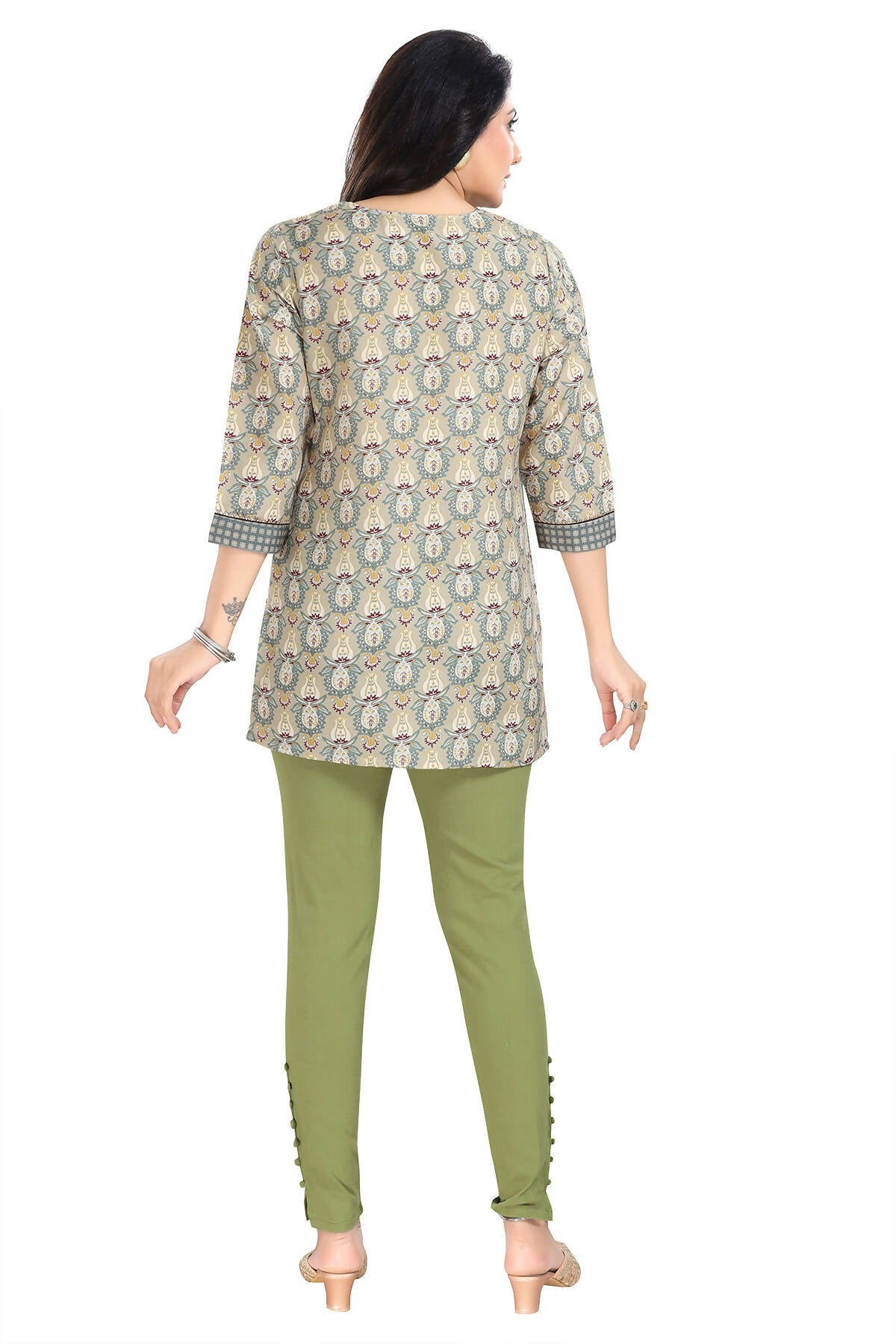 Snehal Creations Pretty Pastle Variyali Green Rayon Short Kurti Tunic Top - Swadesiicart
