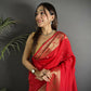 Joban Fashion Red Banarasi Cotton Silk Woven Saree | Swadesiicart