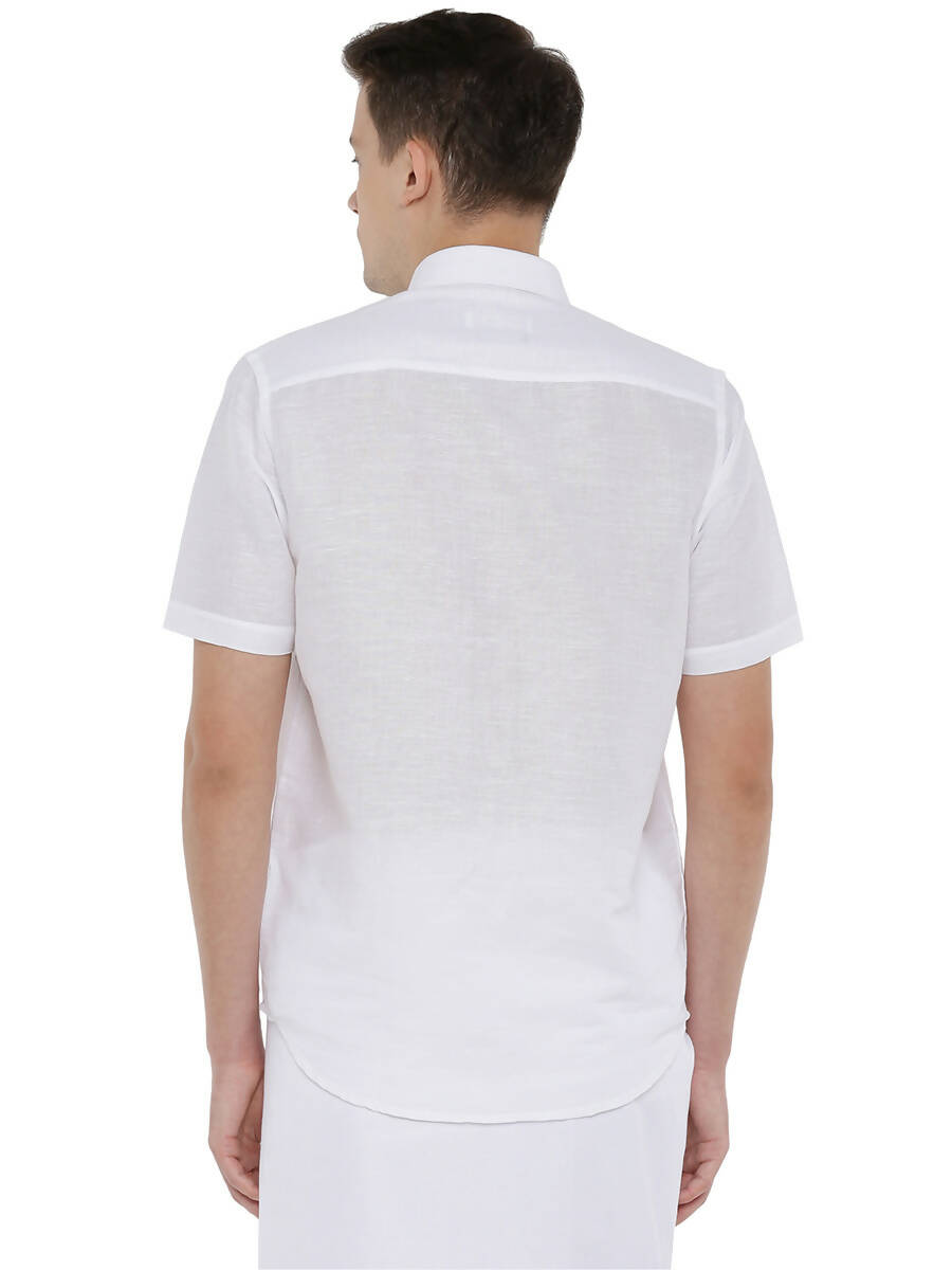 Ramraj Cotton Mens Cotton Linen Half Sleeve White Shirt | Swadesiicart