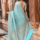 Joban Fashion Teal Green Crepe Chiffon Pure Handloom Banarasi Silk Saree | Swadesiicart