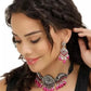 Tehzeeb Creations Women's Silver Plated Necklace Set With Rani Colour Pearl - Swadesiicart