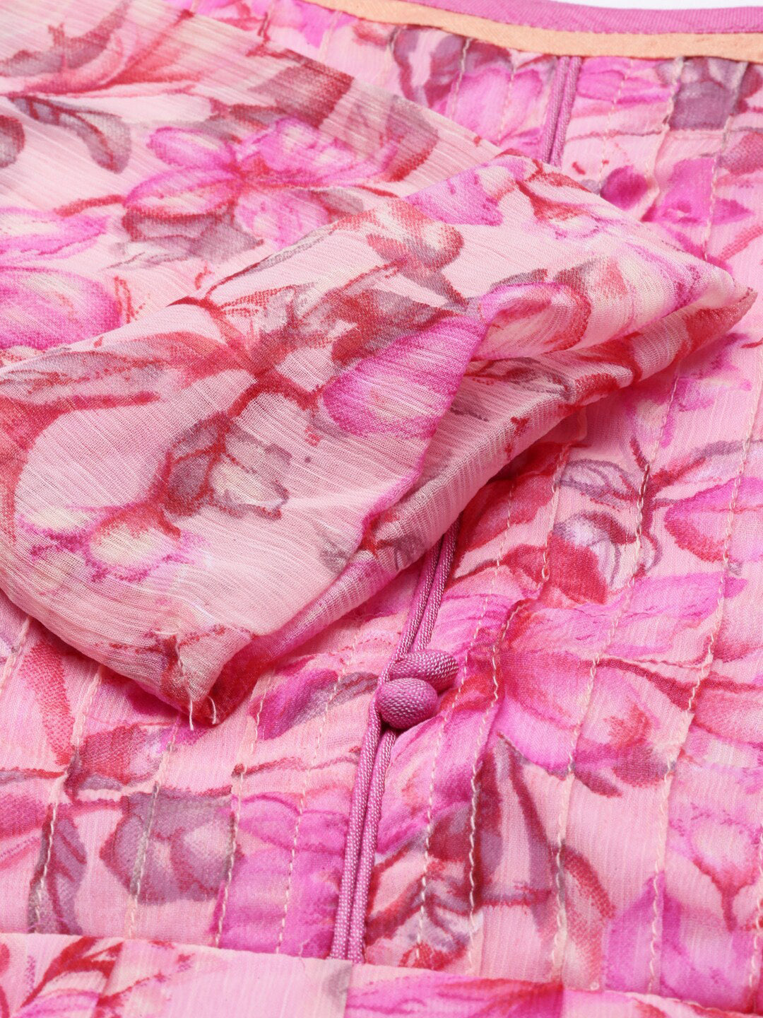 Souchii Beautiful Pink & peaches n cream Floral Layered Chiffon Midi Dress - Swadesiicart