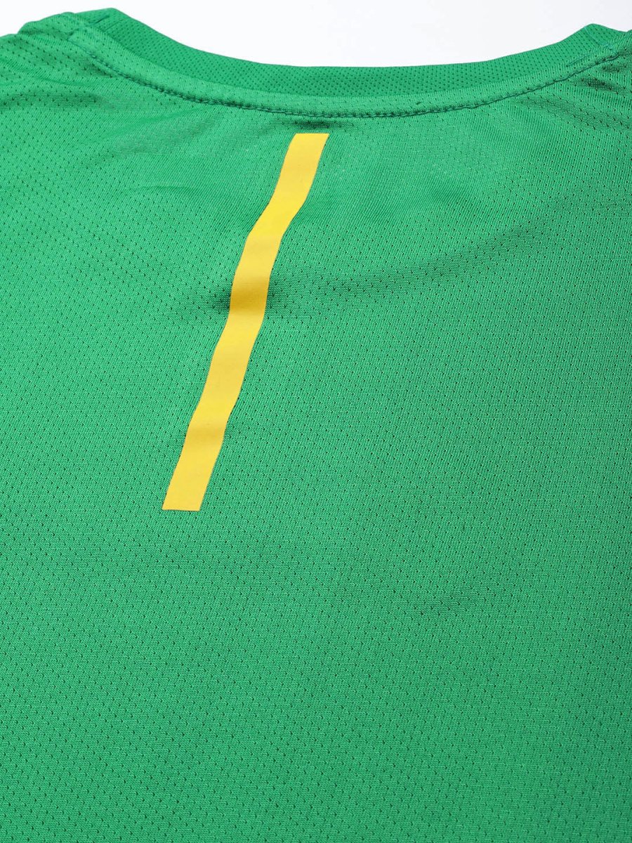 Alcis Men Green & Yellow Typography Printed Slim Fit Running T-shirt | Swadesiicart