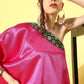 InWeave Women's Pink Green Brocade Satin Oneshoulder Kurta Set - Swadesiicart