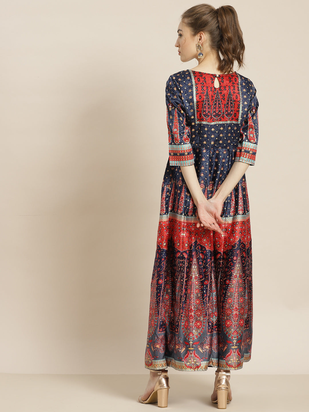 Juniper Womens Navyblue Dull Satin Floral Print Maxi Dress | Swadesiicart