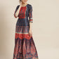 Juniper Womens Navyblue Dull Satin Floral Print Maxi Dress | Swadesiicart