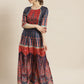 Juniper Womens Navyblue Dull Satin Floral Print Maxi Dress | Swadesiicart