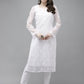 ADA Women White Ethnic Motifs Embroidered Regular Chikankari Handloom Kurta with Trousers | Swadesiicart