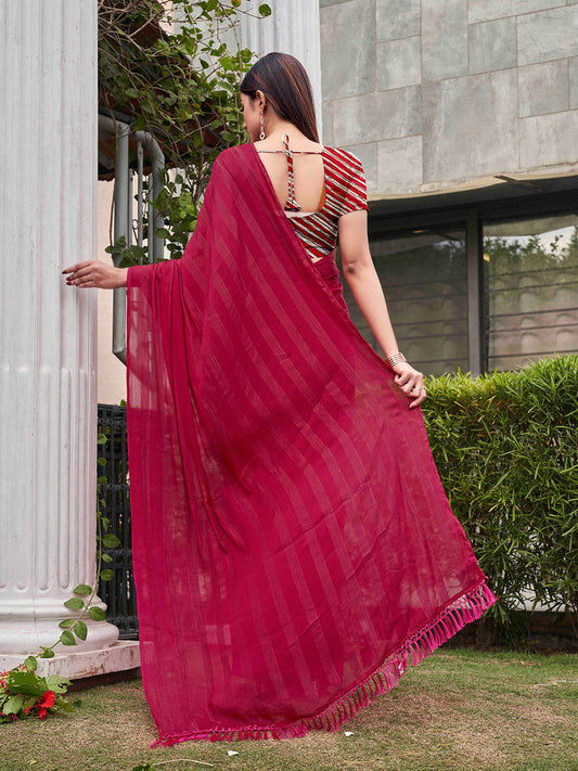 Tikhi Imli Striped Satin Ready to Wear Saree | Swadesiicart