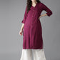 HERE&NOW Women Burgundy Solid Straight Kurta - Swadesiicart