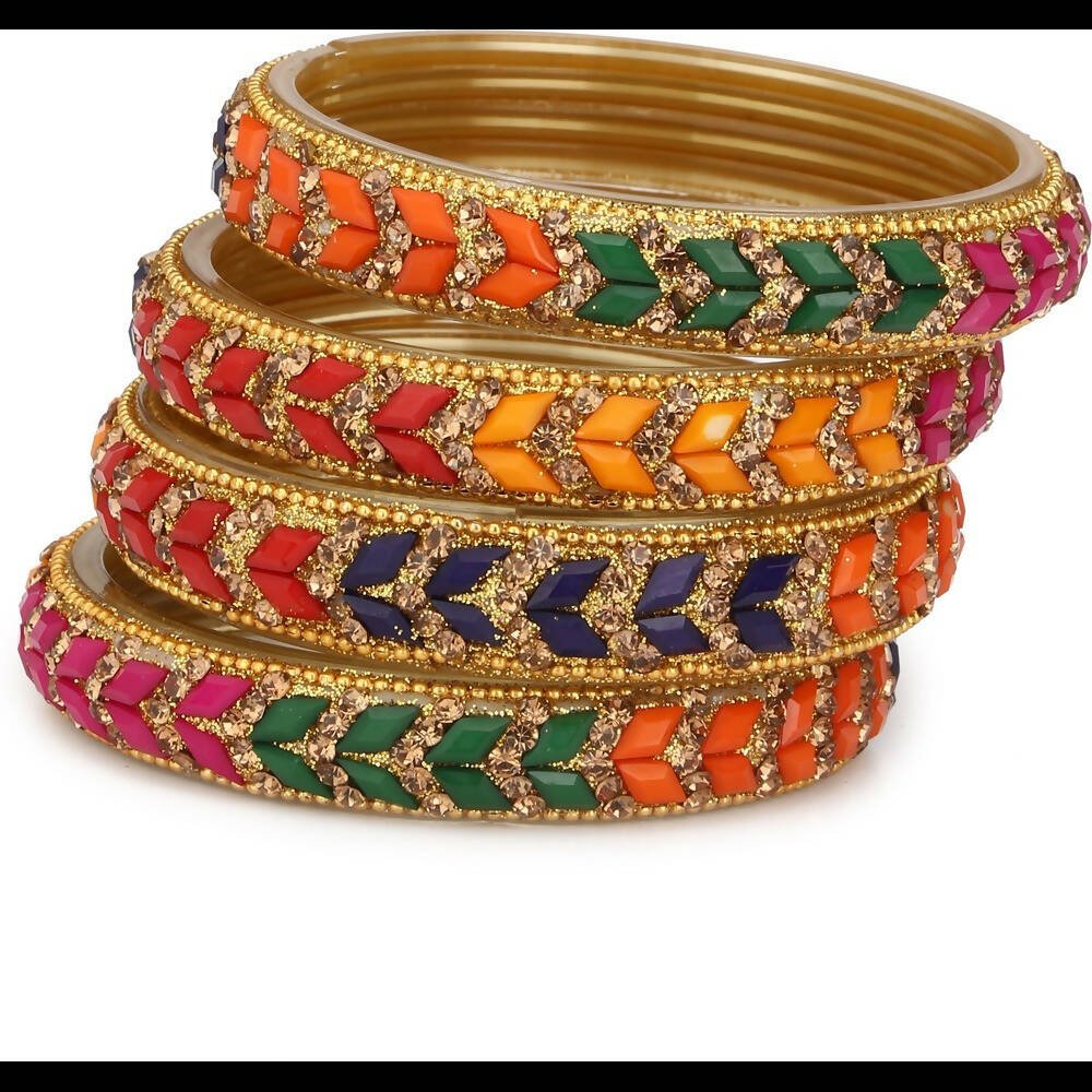 Afast Bridal Wedding & Party Fashionable Colorful Glass Bangle/Kada Set, Pack Of 4 - Multicolor - Afast Enterprises