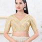 Joban Fashion Gold Jacquard Elbow Sleeveless Back Open Blouse - Swadesiicart