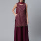 Ahalyaa Wine Crepe Glitter Print Kurta with Sharara and dupatta Set | Swadesiicart