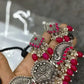Tehzeeb Creations Women's Silver Plated Necklace Set With Rani Colour Pearl - Swadesiicart