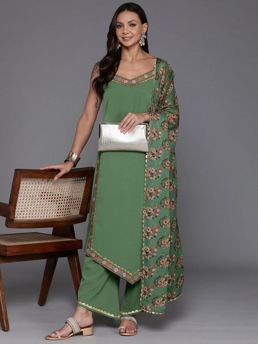 Ahalyaa Women's Traditional wear Kurta Set - Sage Green | Swadesiicart
