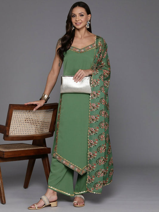 Ahalyaa Women's Traditional wear Kurta Set - Sage Green | Swadesiicart