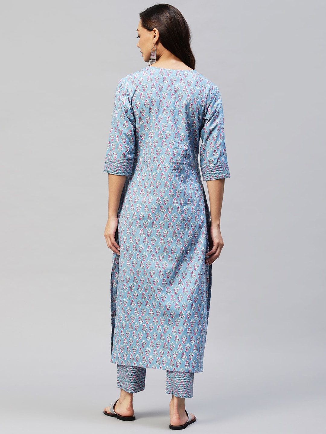 Kalini Floral Printed Notch Collar Kurta with Trousers - Swadesiicart