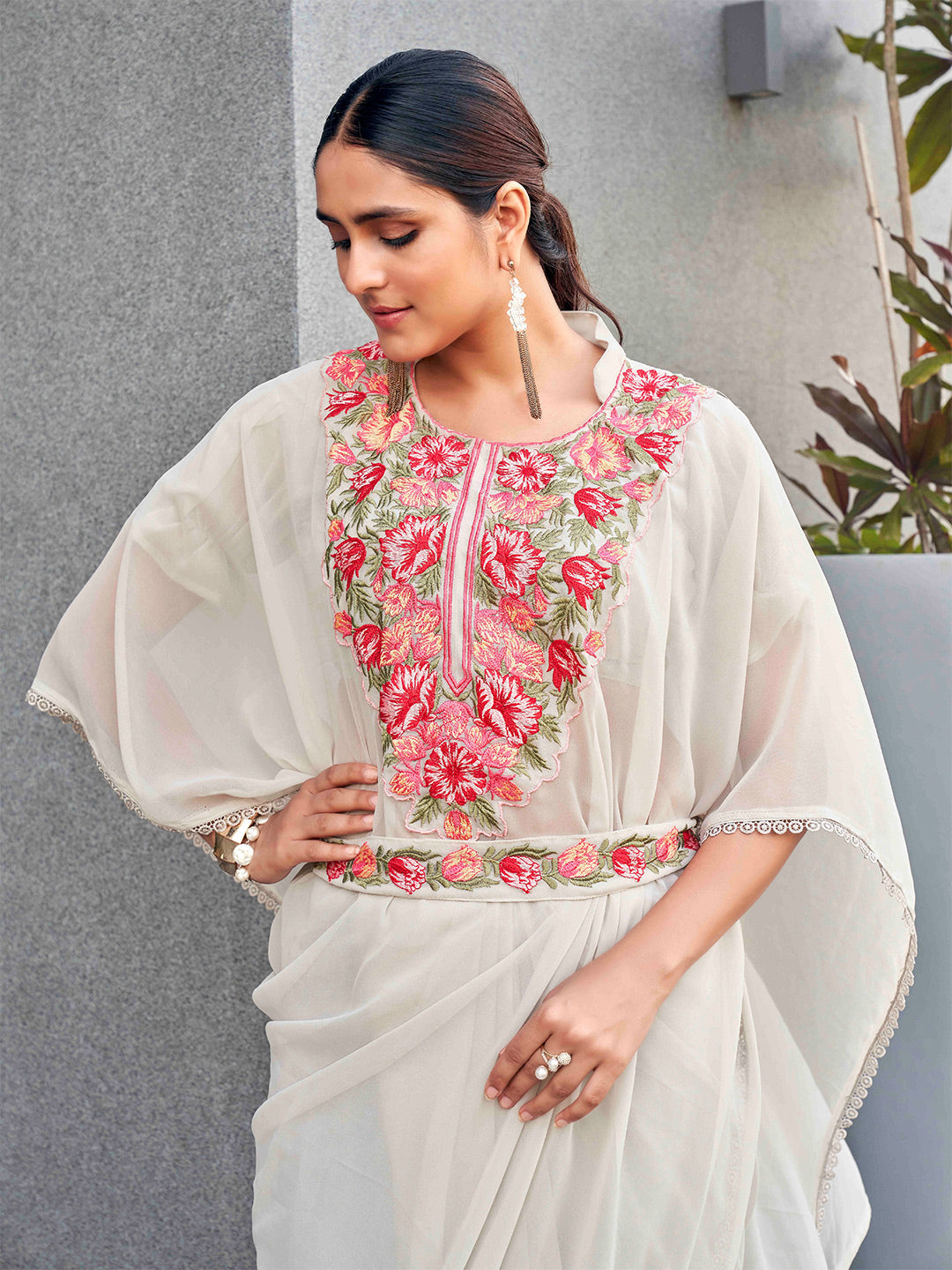 Tikhi Imli Embroidered Kaftan Saree With Belt | Swadesiicart