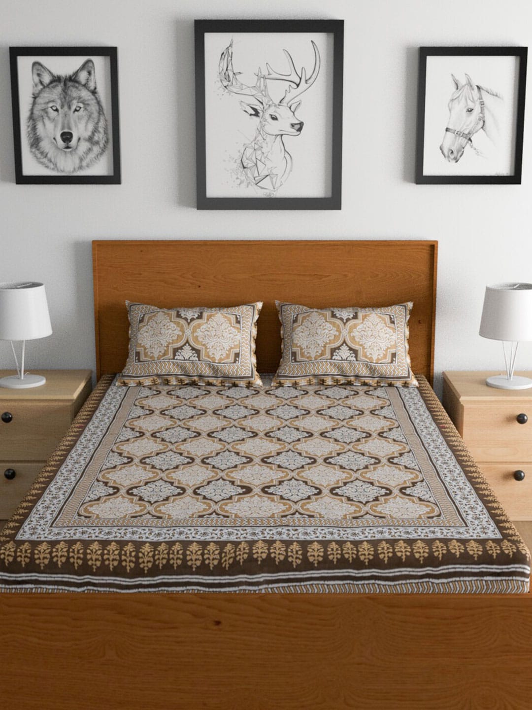 Urban Magic Brown 104 TC King Bedsheet with 2 Pillow Covers - Swadesiicart