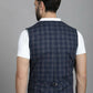Even Apparels Checked Waistcoat With Welt Pockets - Navy Blue | Swadesiicart